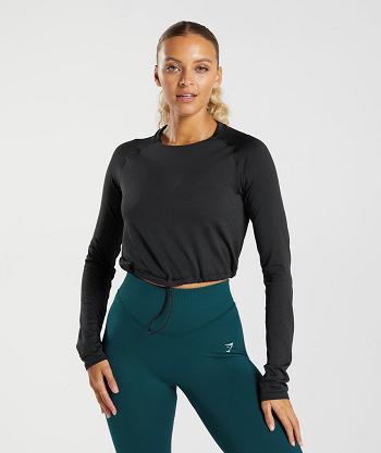 Gymshark Sweat Seamless Long Sleeve Ženske Ošišane Majice Crne | HR 3644KOR